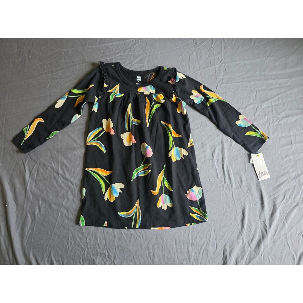 NWT Tea Collection Long Sleeve Mighty Mini Dress Swedish Night Blomma 3T